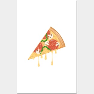 Slice of pizza with salami, peppers, mushrooms, cheese Posters and Art